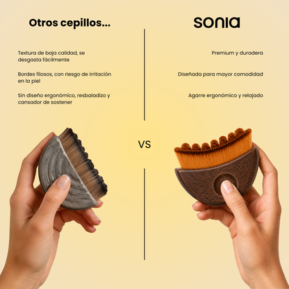 Comparación entre otros cepillos y el cepillo facial Sonia, de diseño ergonómico y cerdas suaves